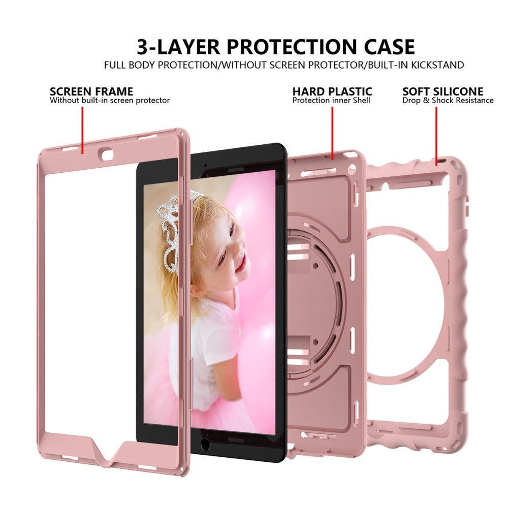 iPad 10.2" (2021 / 2020 / 2019) Håndværker Tablet Cover m. Håndholder, Kickstand & Apple Pencil Holder - Rose Gold