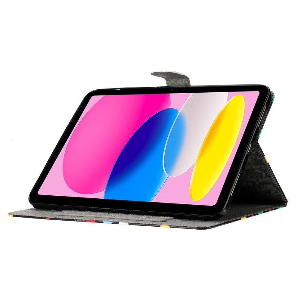 iPad 10.9" (2022) Læder Tablet Cover m. Farvede Prikker - Hvid / Sort