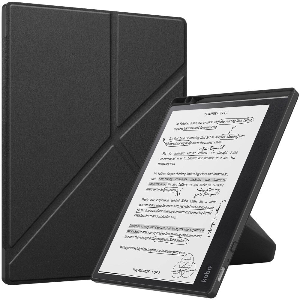 EIDERWOOD Kobo Elipsa 2E Origami Kunstlæder Tablet Cover m. Pen Holder - Sort