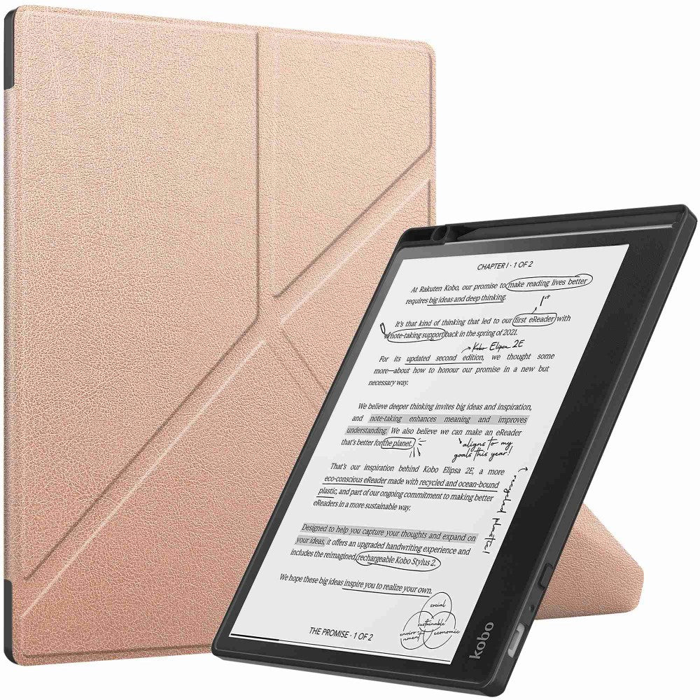 EIDERWOOD Kobo Elipsa 2E Origami Kunstlæder Tablet Cover m. Pen Holder - Lyserød