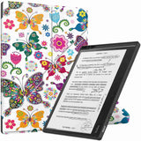 EIDERWOOD Kobo Elipsa 2E Origami Læder Tablet Cover m. Pen Holder - Farverige Sommerfugle og Blomster