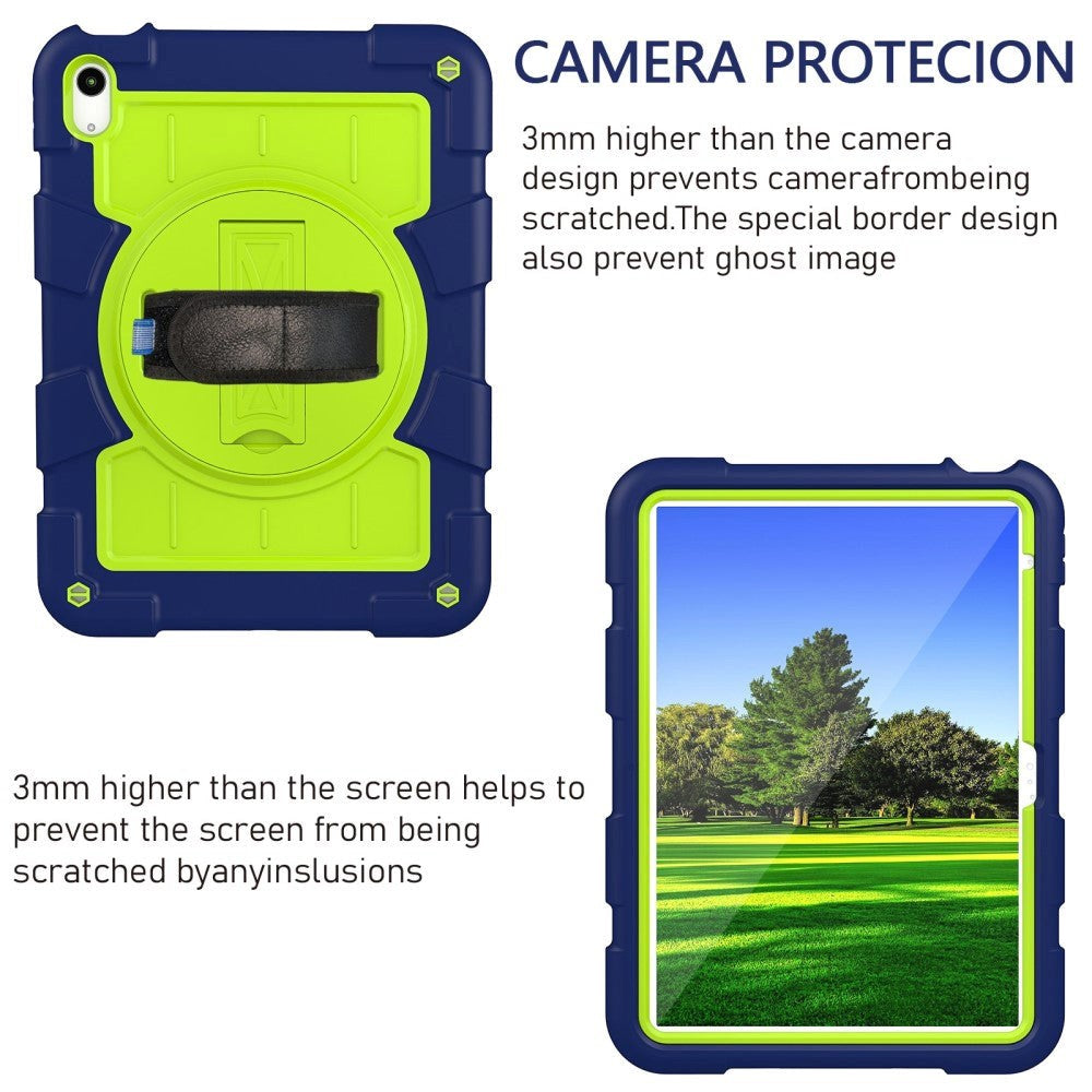 iPad 11" (2025) / iPad 10.9" (2024/2022) Håndværker Tablet Cover m. Håndholder, Kickstand & Skulderstrop - Blå / Grøn