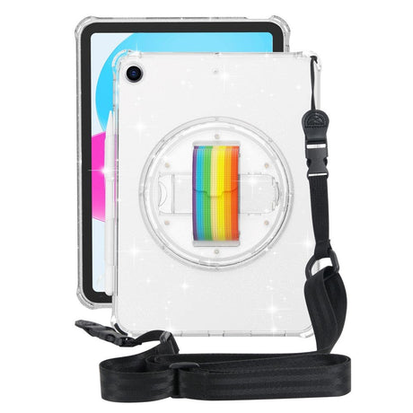 iPad 10.2" (2021 / 2020 / 2019) Hårdt Plastik Tablet Cover m. Håndholder, Kickstand & Skulderstrop - Gennemsigtig Glitter