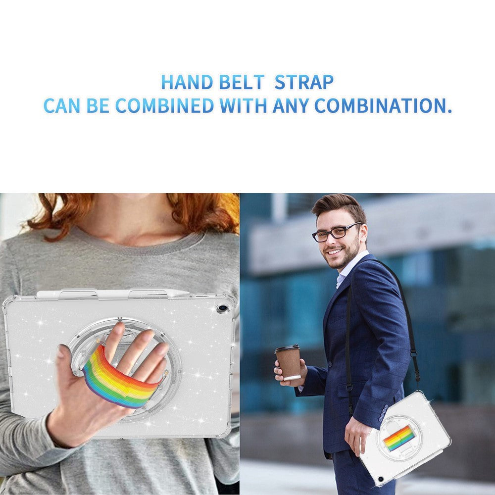 iPad 10.2" (2021 / 2020 / 2019) Hårdt Plastik Tablet Cover m. Håndholder, Kickstand & Skulderstrop - Gennemsigtig / Glitter Sort