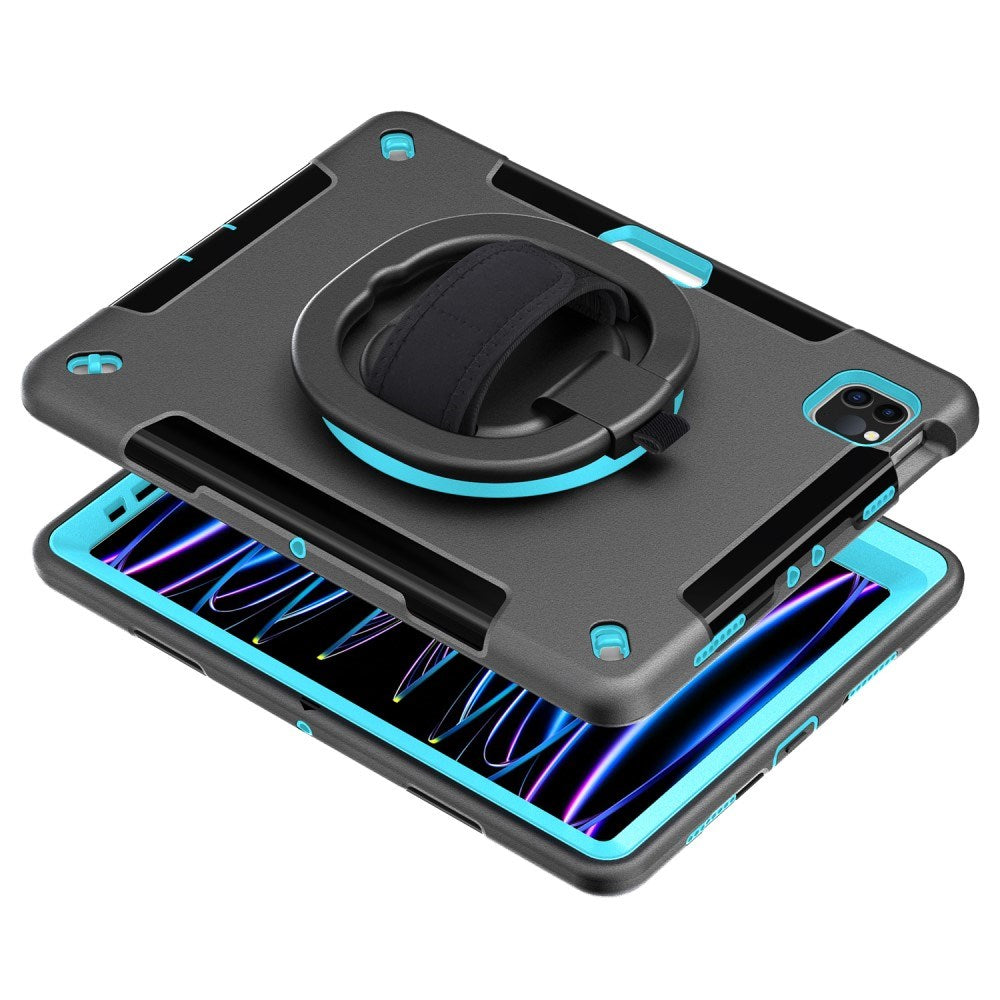 iPad Air 10.9-11" (2025-2020) / Pro 11" (2022-2018) EIDERWOOD Håndværker Cover med Beskyttelsesfilm, Apple Pencil Holder & Håndholder - Sort / Lyseblå