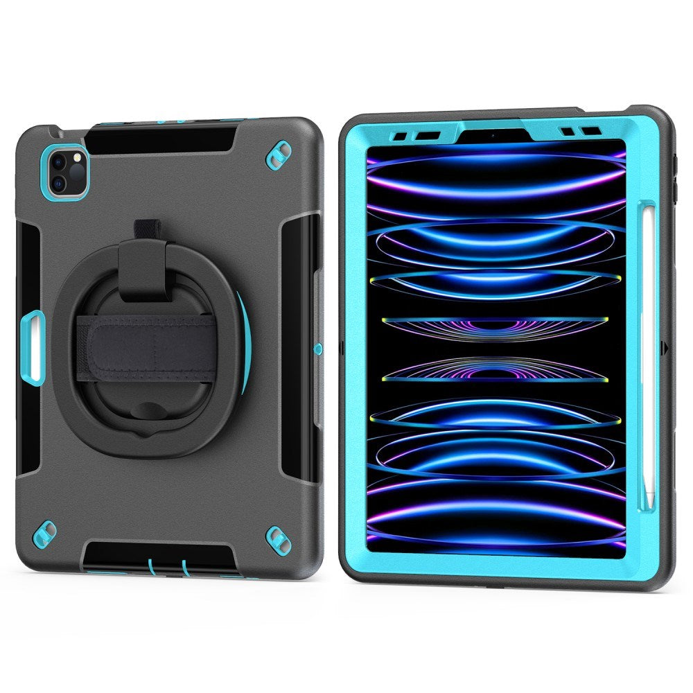 iPad Air 10.9-11" (2025-2020) / Pro 11" (2022-2018) EIDERWOOD Håndværker Cover med Beskyttelsesfilm, Apple Pencil Holder & Håndholder - Sort / Lyseblå