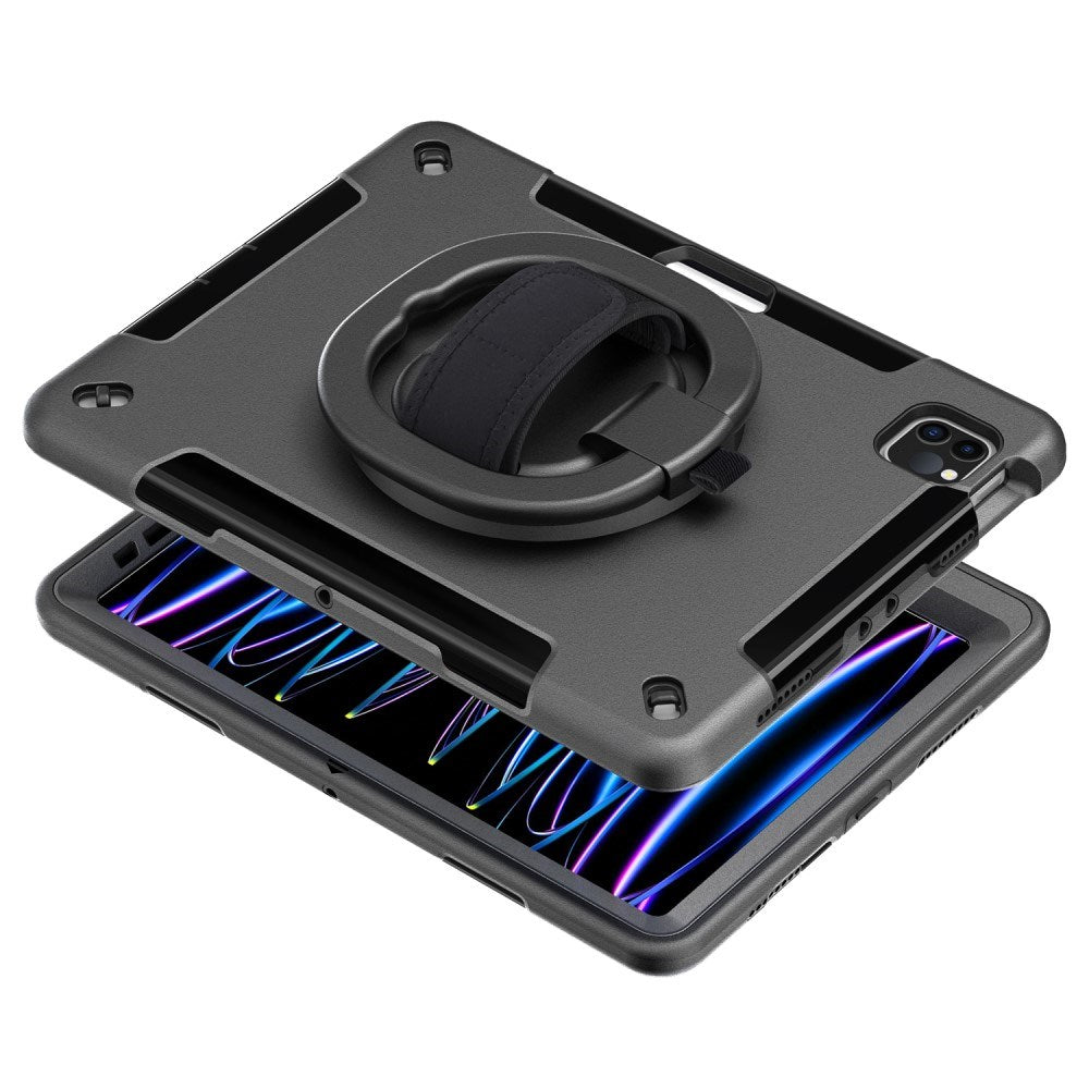 iPad Air 10.9-11" (2025-2020) / Pro 11" (2022-2018) EIDERWOOD Håndværker Cover med Beskyttelsesfilm, Apple Pencil Holder & Håndholder - Sort