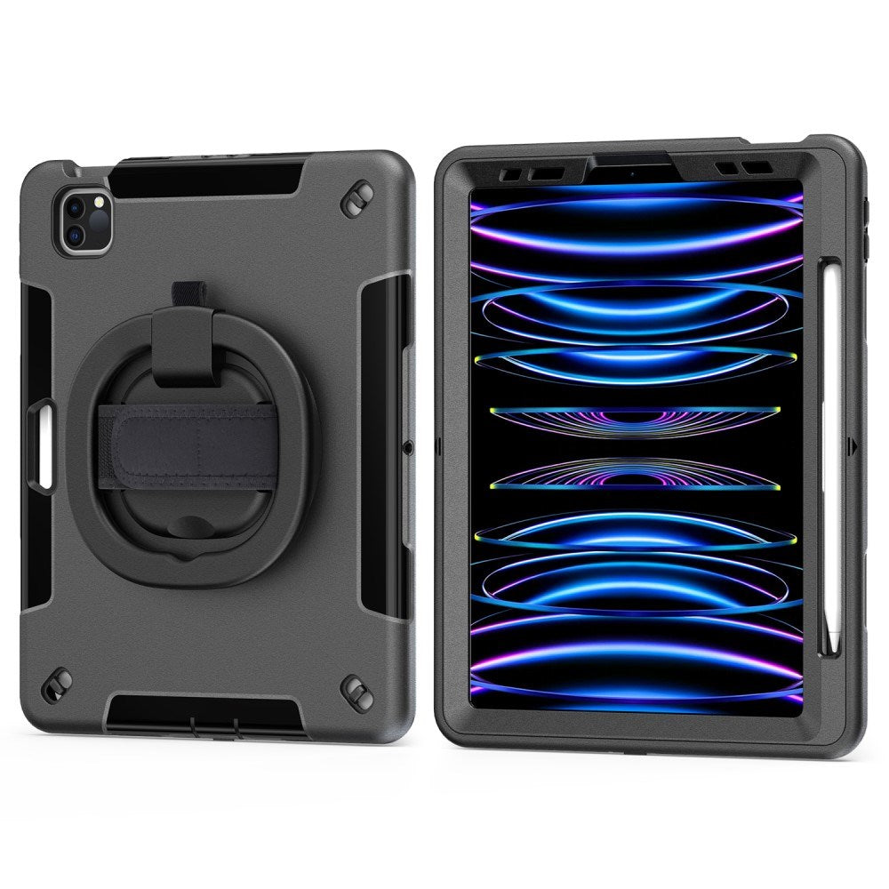 iPad Air 10.9-11" (2025-2020) / Pro 11" (2022-2018) EIDERWOOD Håndværker Cover med Beskyttelsesfilm, Apple Pencil Holder & Håndholder - Sort