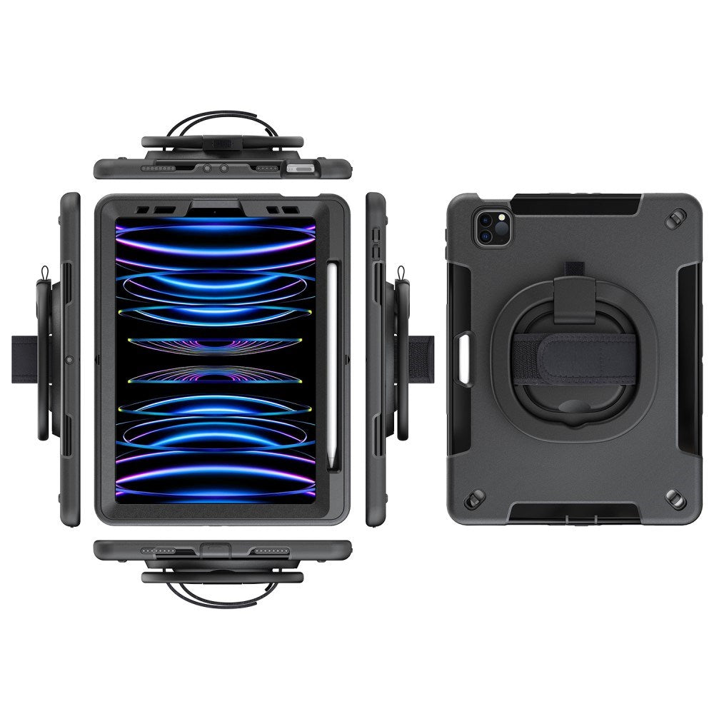 iPad Air 10.9-11" (2025-2020) / Pro 11" (2022-2018) EIDERWOOD Håndværker Cover med Beskyttelsesfilm, Apple Pencil Holder & Håndholder - Sort