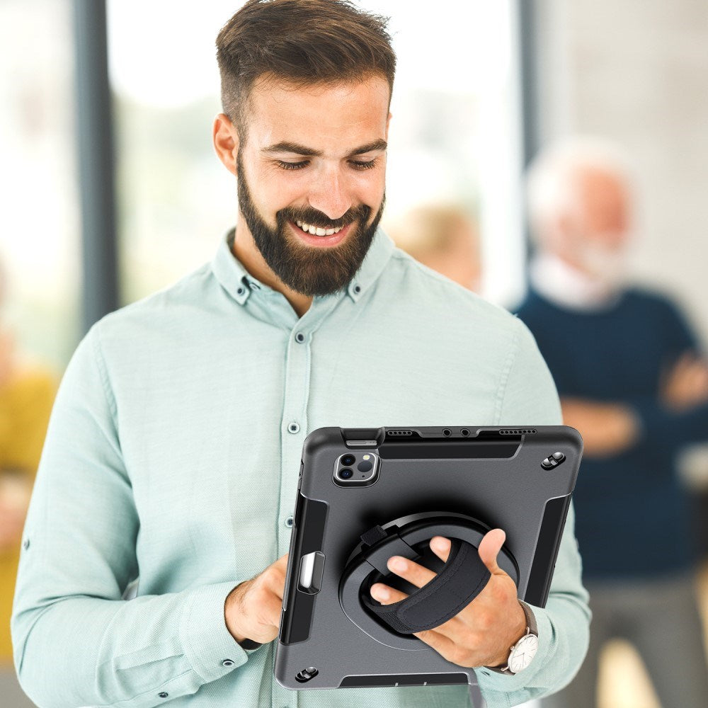 iPad Air 10.9-11" (2025-2020) / Pro 11" (2022-2018) EIDERWOOD Håndværker Cover med Beskyttelsesfilm, Apple Pencil Holder & Håndholder - Sort