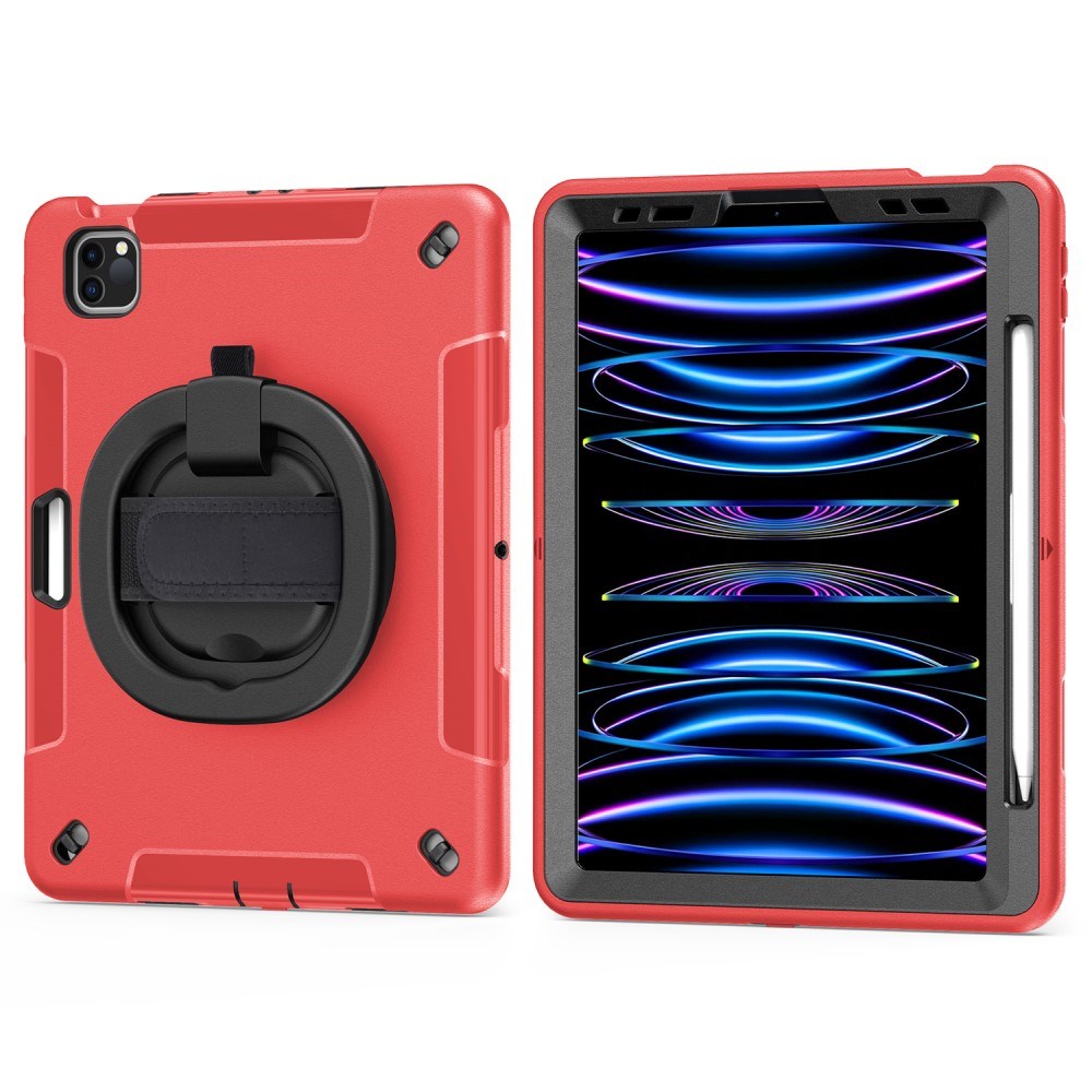 iPad Air 10.9-11" (2025-2020) / Pro 11" (2022-2018) EIDERWOOD Håndværker Cover med Beskyttelsesfilm, Apple Pencil Holder & Håndholder - Rød
