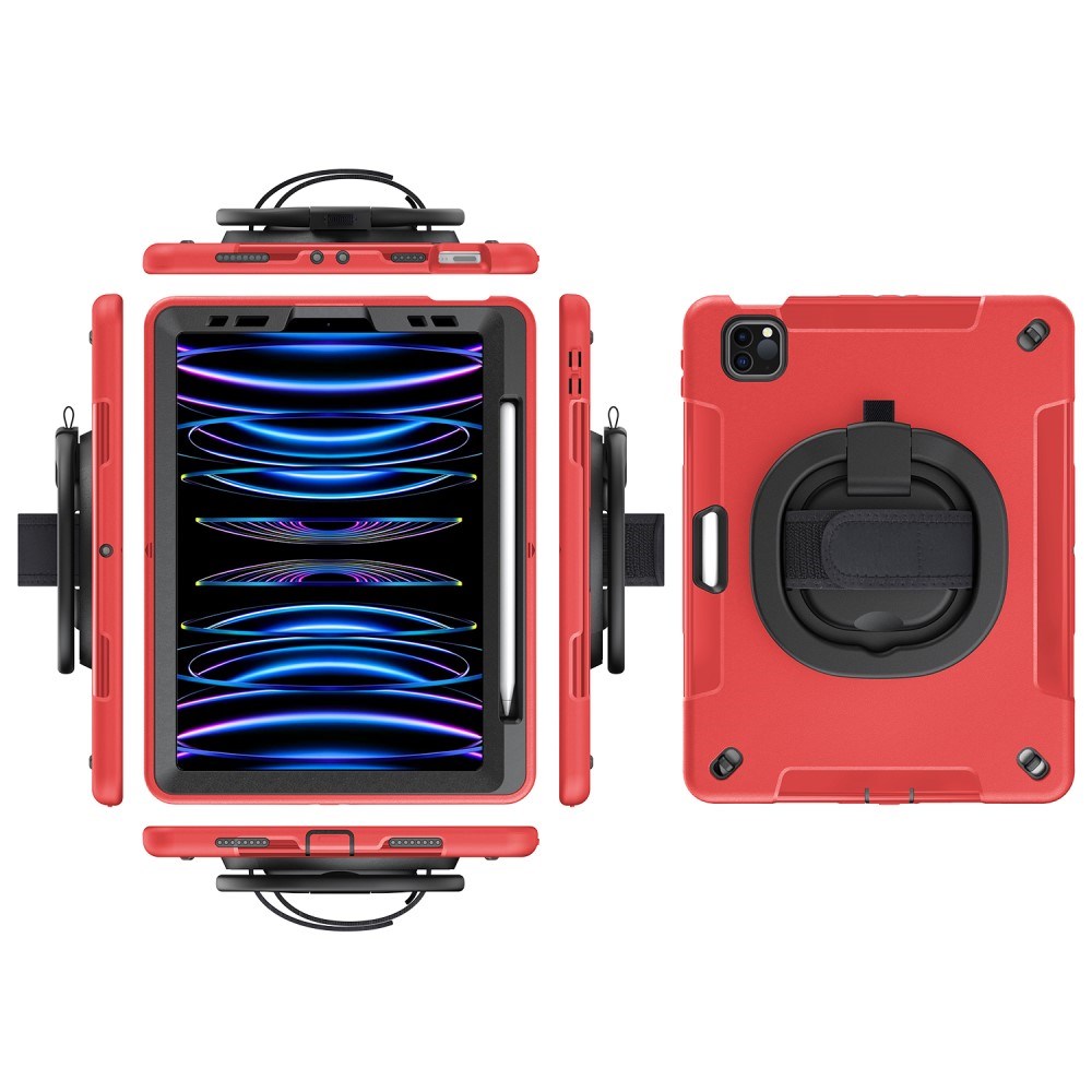 iPad Air 10.9-11" (2025-2020) / Pro 11" (2022-2018) EIDERWOOD Håndværker Cover med Beskyttelsesfilm, Apple Pencil Holder & Håndholder - Rød