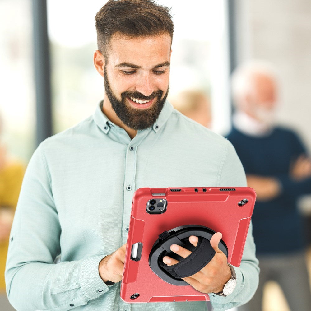 iPad Air 10.9-11" (2025-2020) / Pro 11" (2022-2018) EIDERWOOD Håndværker Cover med Beskyttelsesfilm, Apple Pencil Holder & Håndholder - Rød