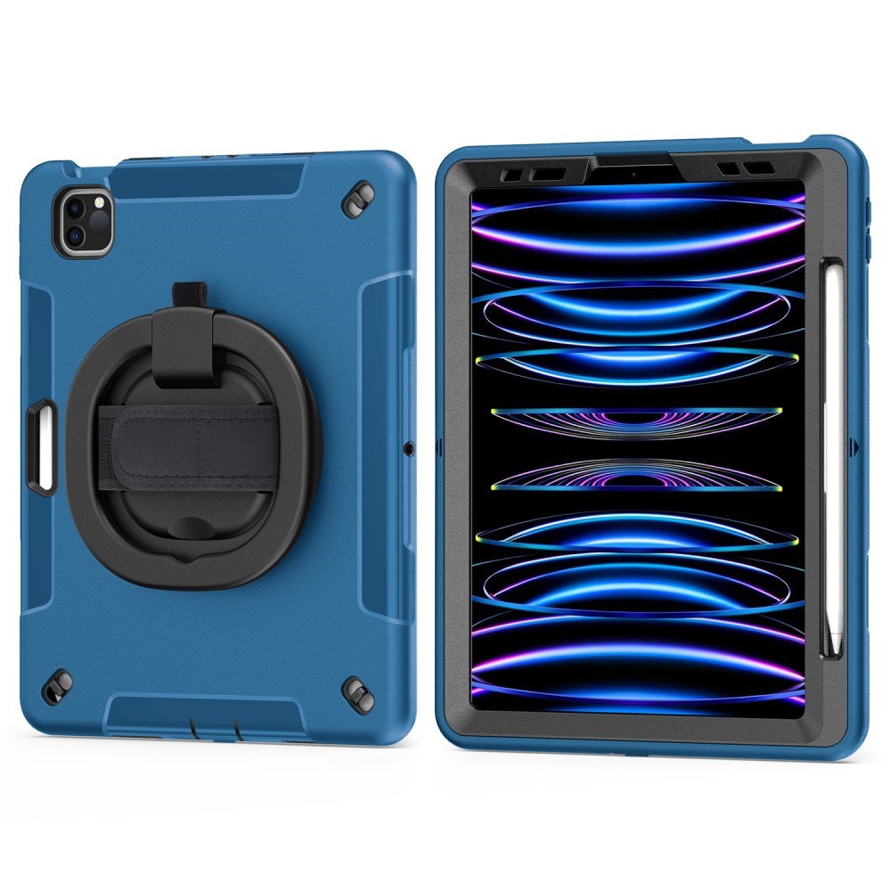 iPad Air 10.9-11" (2025-2020) / Pro 11" (2022-2018) EIDERWOOD Håndværker Cover med Beskyttelsesfilm, Apple Pencil Holder & Håndholder - Blå
