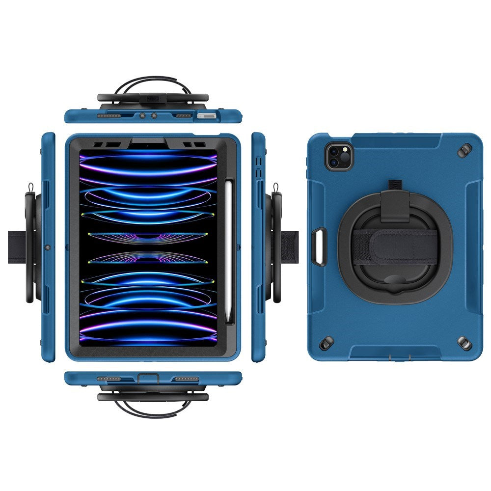 iPad Air 10.9-11" (2025-2020) / Pro 11" (2022-2018) EIDERWOOD Håndværker Cover med Beskyttelsesfilm, Apple Pencil Holder & Håndholder - Blå