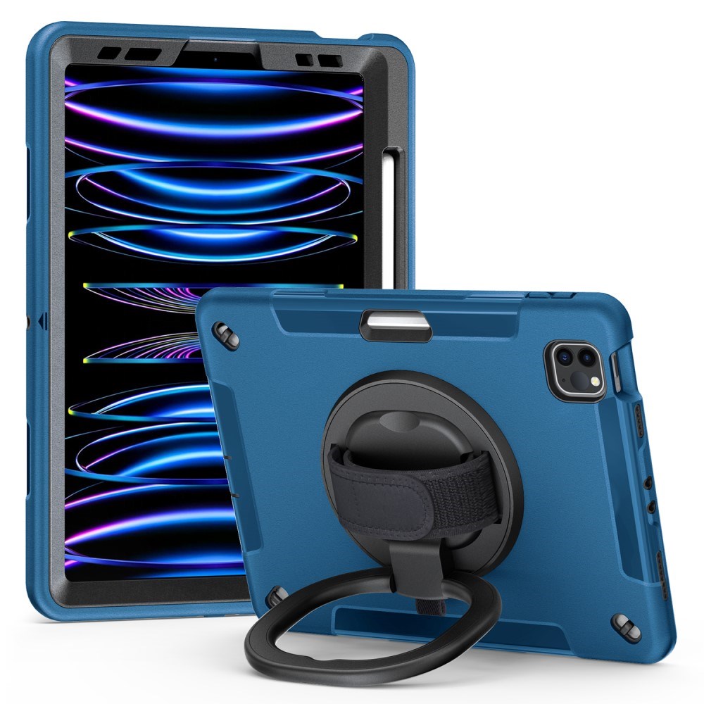 iPad Air 10.9-11" (2025-2020) / Pro 11" (2022-2018) EIDERWOOD Håndværker Cover med Beskyttelsesfilm, Apple Pencil Holder & Håndholder - Blå