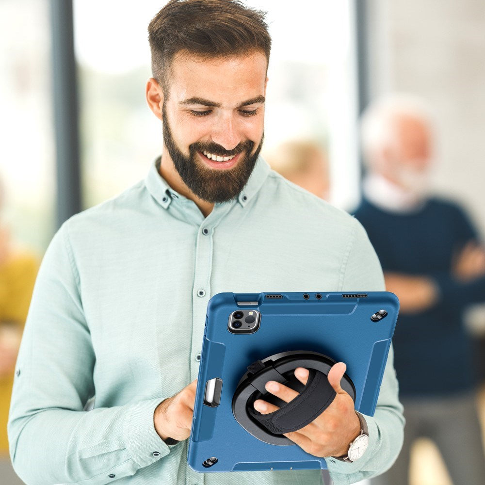iPad Air 10.9-11" (2025-2020) / Pro 11" (2022-2018) EIDERWOOD Håndværker Cover med Beskyttelsesfilm, Apple Pencil Holder & Håndholder - Blå
