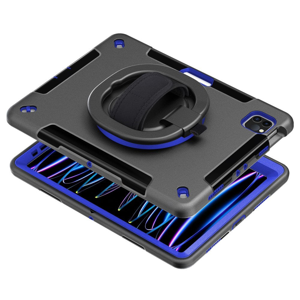 iPad Air 10.9-11" (2025-2020) / Pro 11" (2022-2018) EIDERWOOD Håndværker Cover med Beskyttelsesfilm, Apple Pencil Holder & Håndholder - Sort / Koboltblå