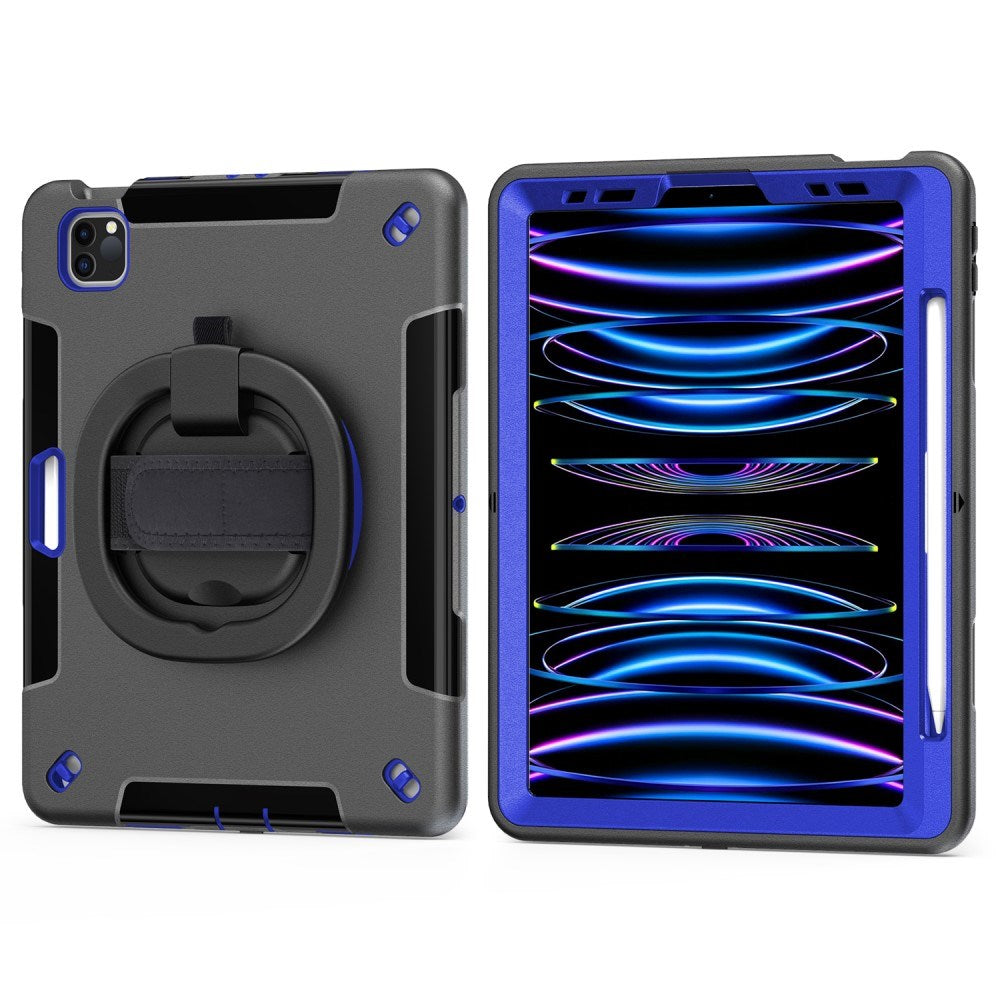 iPad Air 10.9-11" (2025-2020) / Pro 11" (2022-2018) EIDERWOOD Håndværker Cover med Beskyttelsesfilm, Apple Pencil Holder & Håndholder - Sort / Koboltblå