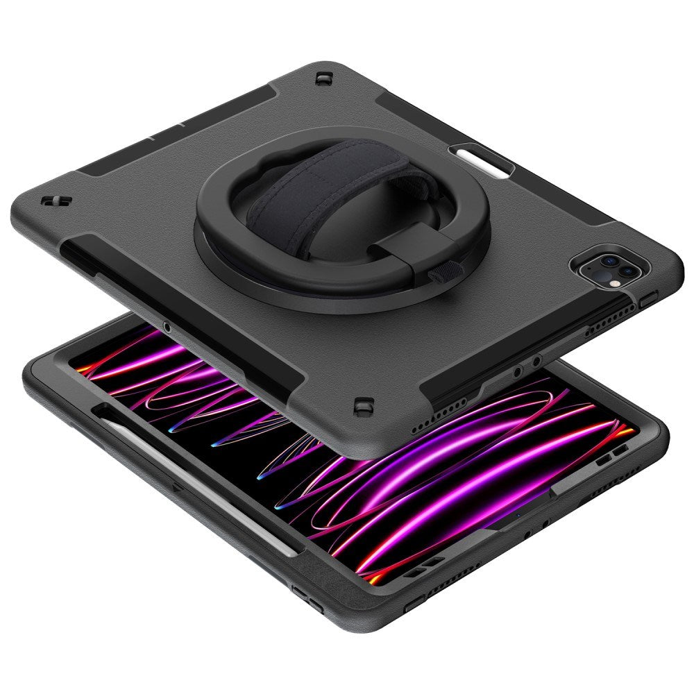 iPad Air 13" (2025 / 2024) / Pro 12.9" (2022 / 2021 / 2020 / 2018) EIDERWOOD Håndværker Cover med Beskyttelsesfilm, Apple Pencil Holder & Skulderstrop - Sort