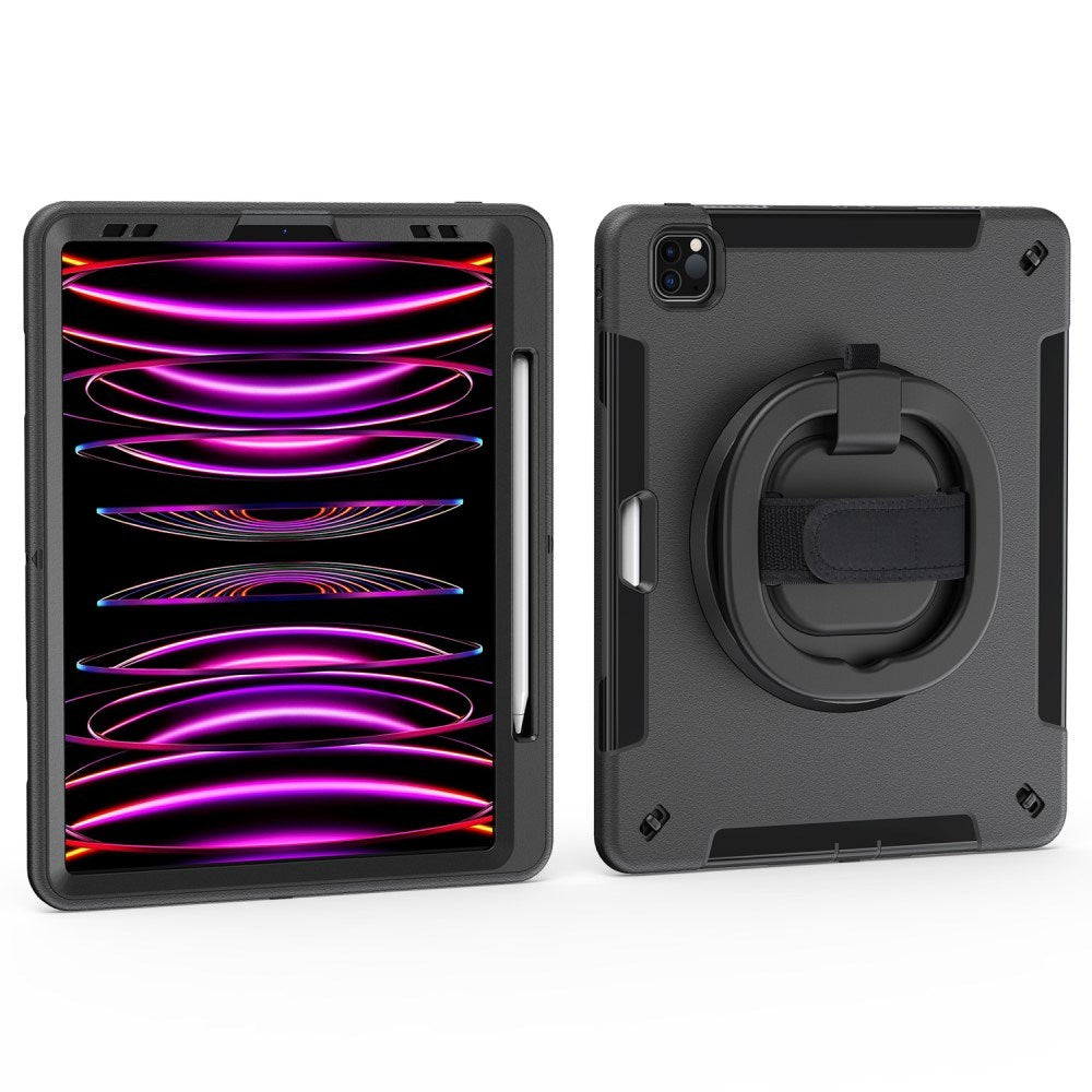 iPad Air 13" (2025 / 2024) / Pro 12.9" (2022 / 2021 / 2020 / 2018) EIDERWOOD Håndværker Cover med Beskyttelsesfilm, Apple Pencil Holder & Skulderstrop - Sort