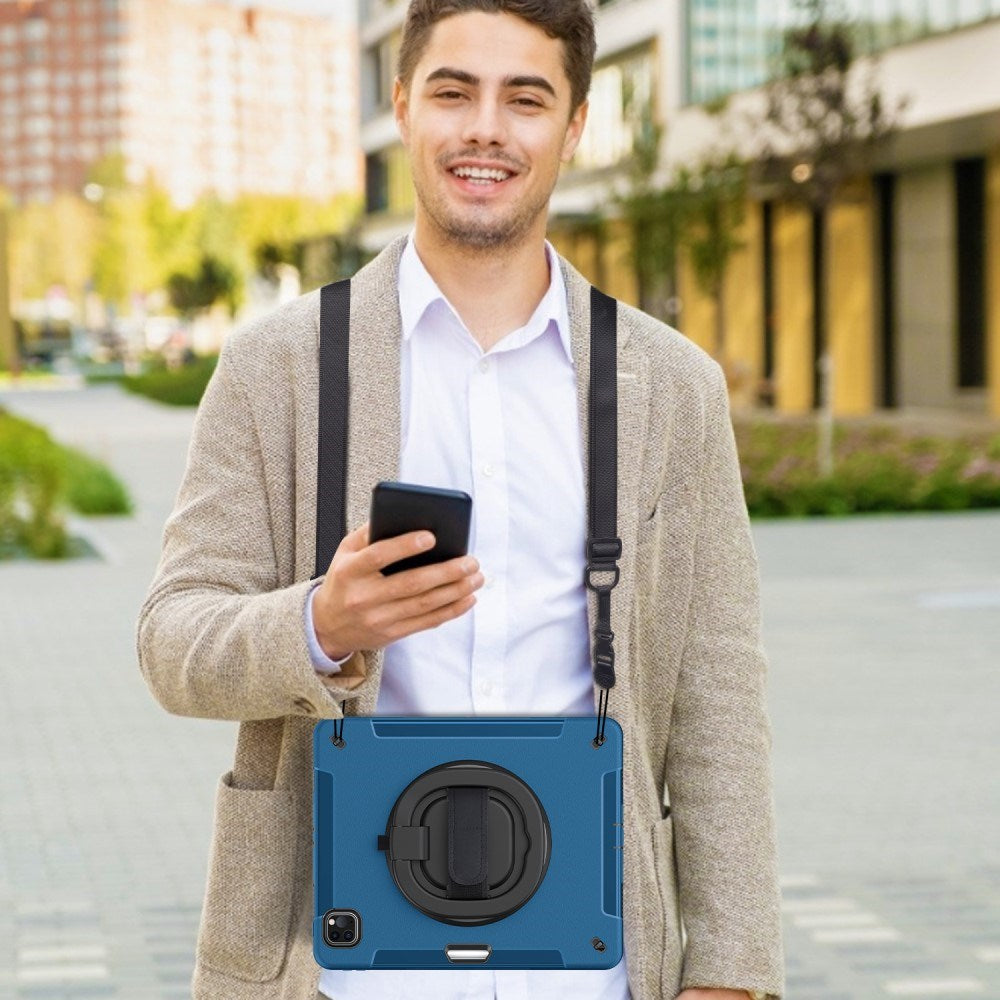 iPad Air 13" (2025 / 2024) / Pro 12.9" (2022 / 2021 / 2020 / 2018) EIDERWOOD Håndværker Cover med Beskyttelsesfilm, Apple Pencil Holder & Skulderstrop - Blå