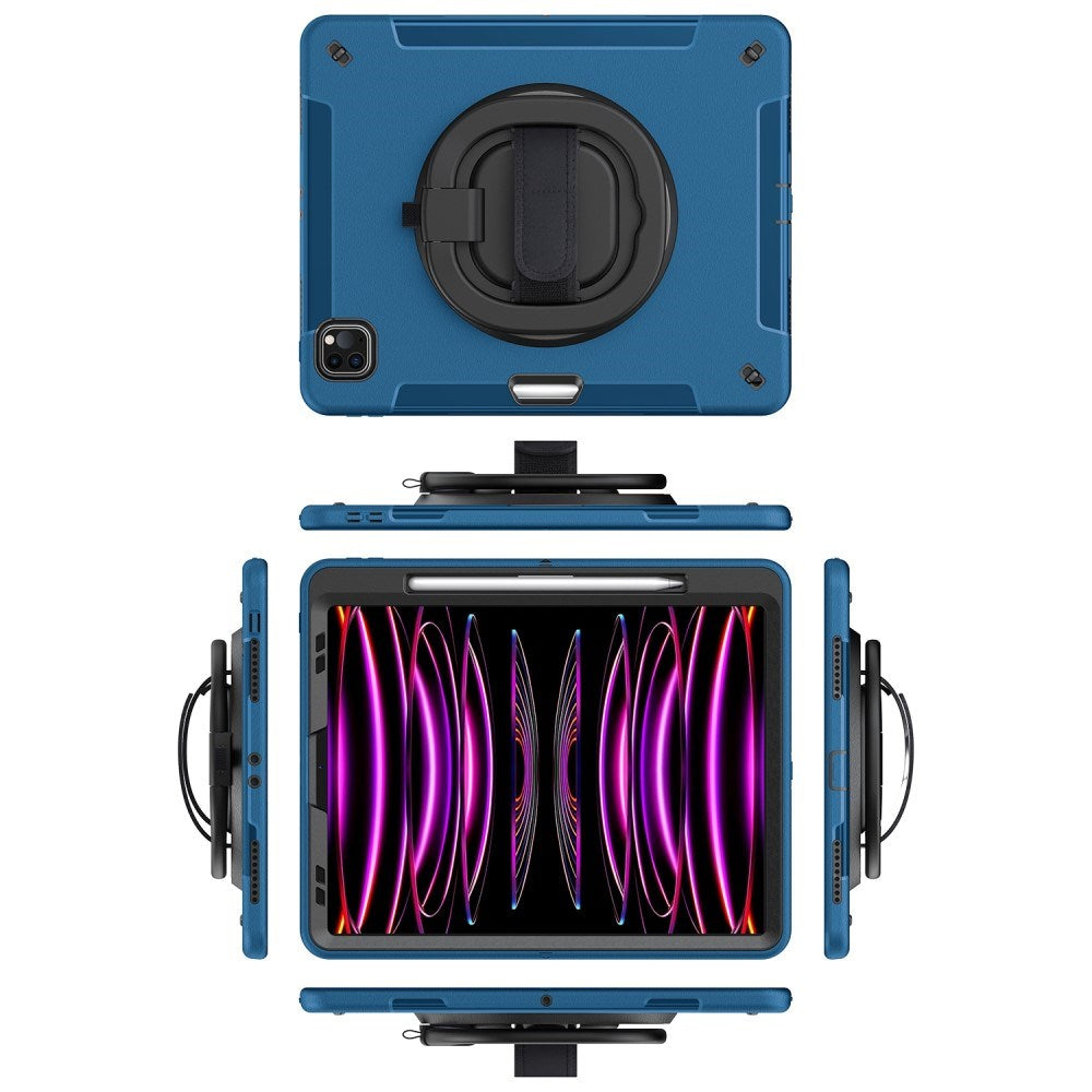 iPad Air 13" (2025 / 2024) / Pro 12.9" (2022 / 2021 / 2020 / 2018) EIDERWOOD Håndværker Cover med Beskyttelsesfilm, Apple Pencil Holder & Skulderstrop - Blå