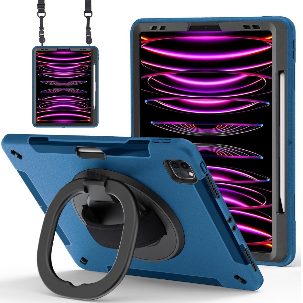 iPad Air 13" (2025 / 2024) / Pro 12.9" (2022 / 2021 / 2020 / 2018) EIDERWOOD Håndværker Cover med Beskyttelsesfilm, Apple Pencil Holder & Skulderstrop - Blå