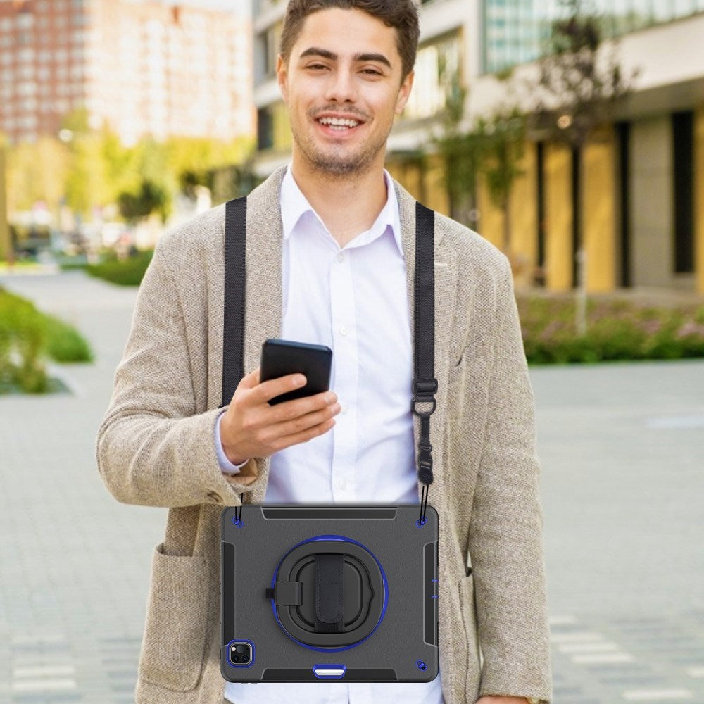 iPad Air 13" (2025 / 2024) / Pro 12.9" (2022 / 2021 / 2020 / 2018) EIDERWOOD Håndværker Cover med Apple Pencil Holder & Skulderstrop - Sort / Koboltblå