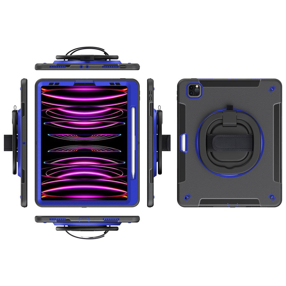 iPad Air 13" (2025 / 2024) / Pro 12.9" (2022 / 2021 / 2020 / 2018) EIDERWOOD Håndværker Cover med Apple Pencil Holder & Skulderstrop - Sort / Koboltblå