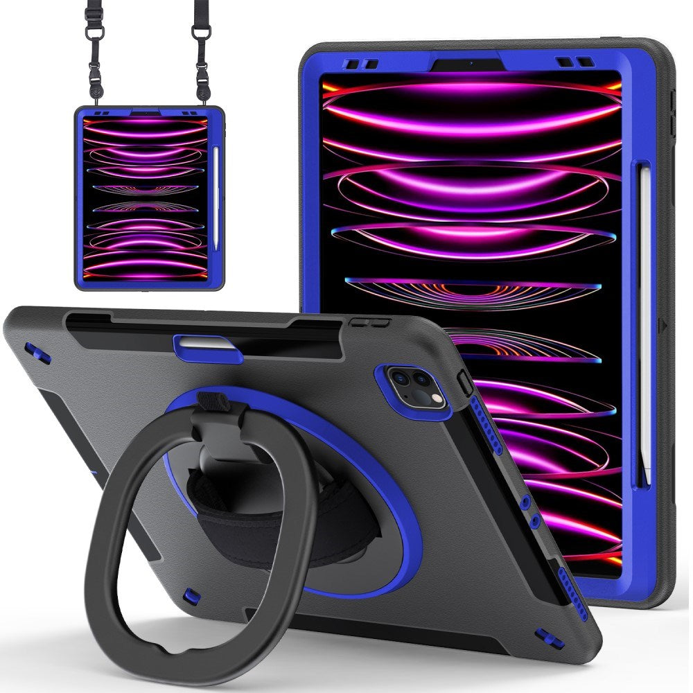 iPad Air 13" (2025 / 2024) / Pro 12.9" (2022 / 2021 / 2020 / 2018) EIDERWOOD Håndværker Cover med Apple Pencil Holder & Skulderstrop - Sort / Koboltblå