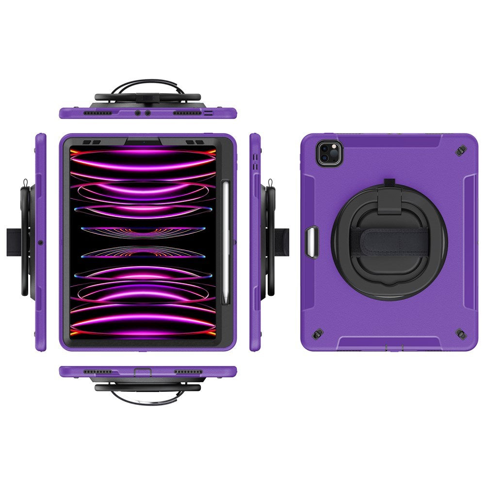 iPad Air 13" (2025 / 2024) / Pro 12.9" (2022 / 2021 / 2020 / 2018) EIDERWOOD Håndværker Cover med Beskyttelsesfilm, Apple Pencil Holder & Skulderstrop - Lilla