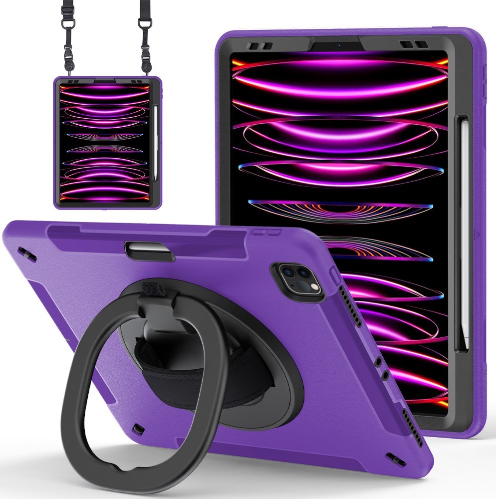 iPad Air 13" (2025 / 2024) / Pro 12.9" (2022 / 2021 / 2020 / 2018) EIDERWOOD Håndværker Cover med Beskyttelsesfilm, Apple Pencil Holder & Skulderstrop - Lilla