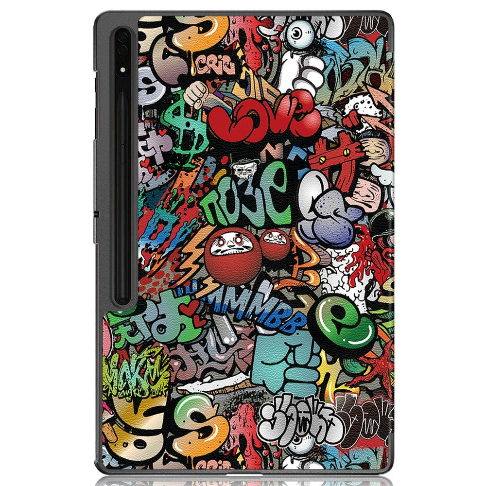 Samsung Tab S9 Ultra Tri-Fold Læder Tablet Cover m. Standerfunktion - Graffiti