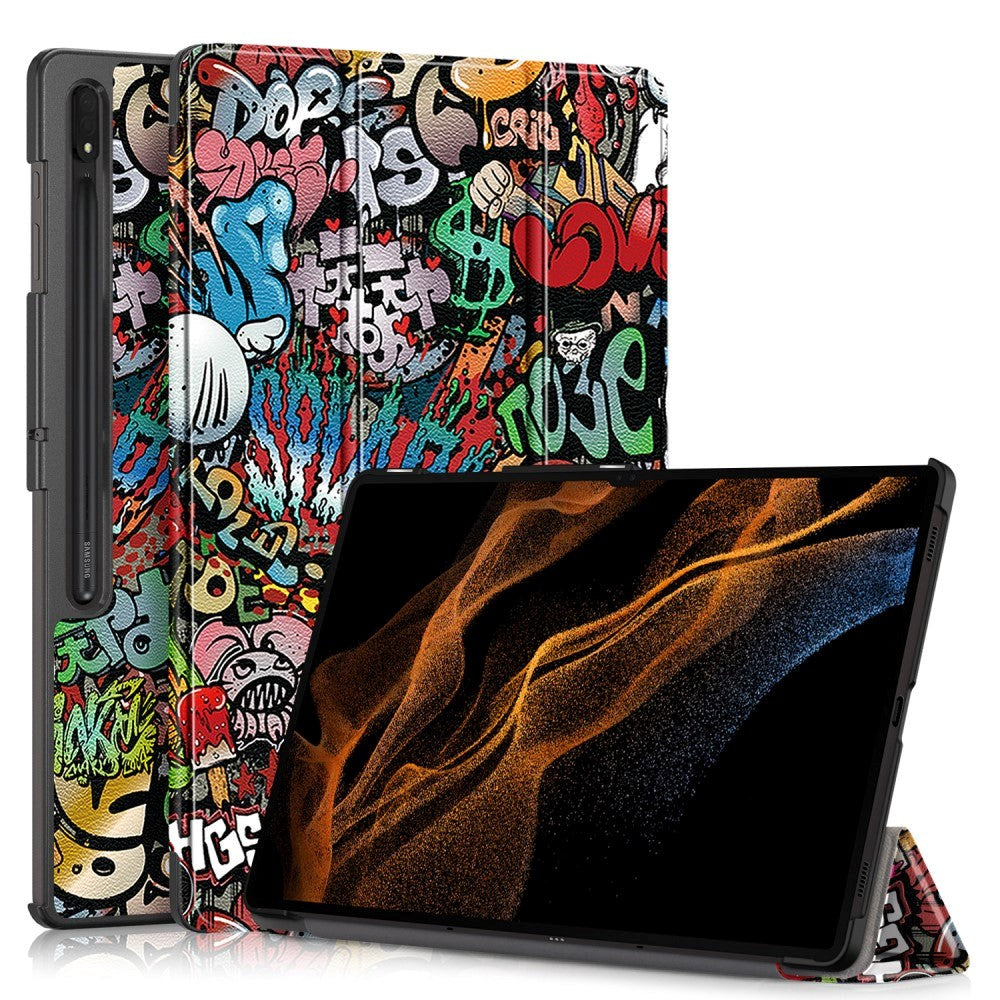 Samsung Tab S9 Ultra Tri-Fold Læder Tablet Cover m. Standerfunktion - Graffiti