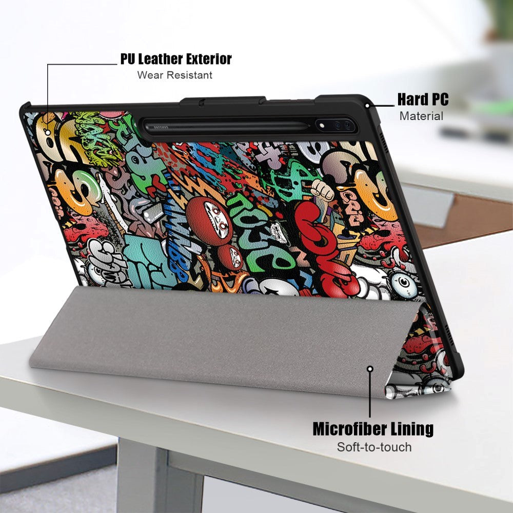 Samsung Tab S9 Ultra Tri-Fold Læder Tablet Cover m. Standerfunktion - Graffiti
