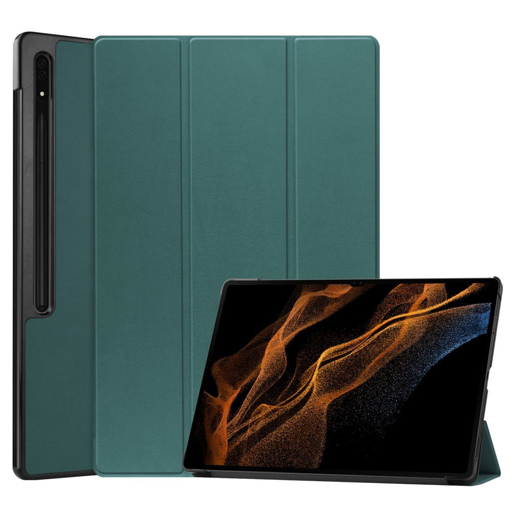 Samsung Galaxy Tab S9 Ultra Tri-Fold Læder Tablet Cover m. Standerfunktion - Grøn