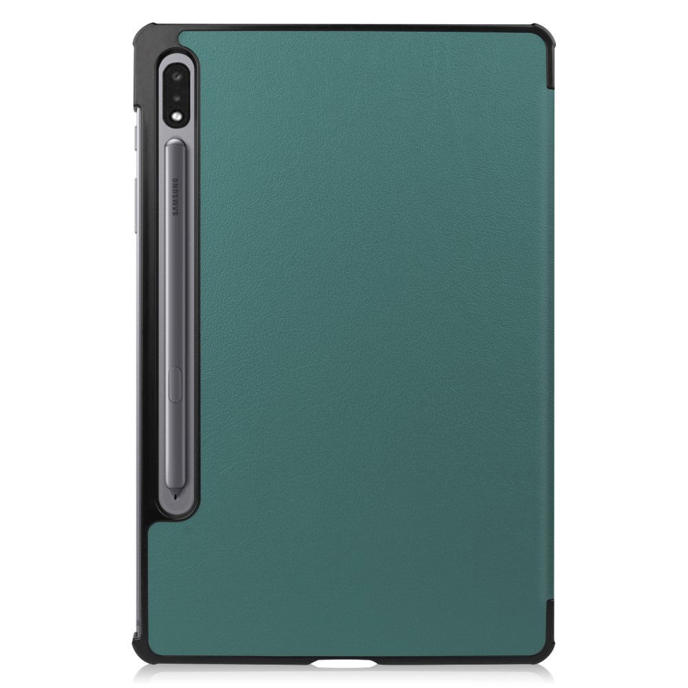 Samsung Galaxy Tab S9+ (Plus) Tri-Fold Læder Tablet Cover m. Pencil Holder - Mørkegrøn