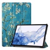 Samsung Galaxy Tab S9 Læder Flip Cover - Blomstergrene