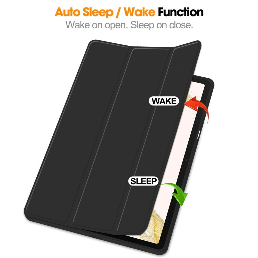 Samsung Galaxy Tab S9+ (Plus) Magnetisk Tri-Fold Læder Tablet Cover m. Pencil Holder - Sort