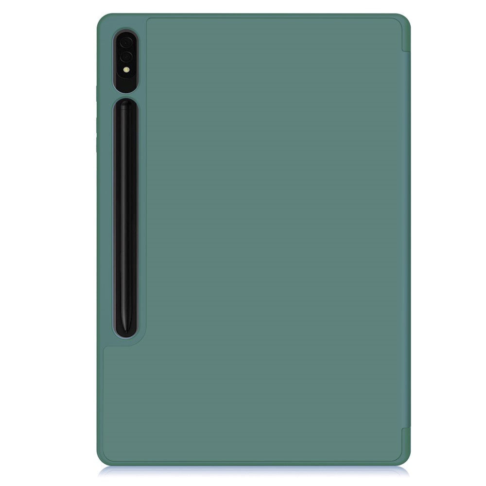 Samsung Galaxy Tab S9+ (Plus) Magnetisk Tri-Fold Læder Tablet Cover m. Pencil Holder - Mørkegrøn