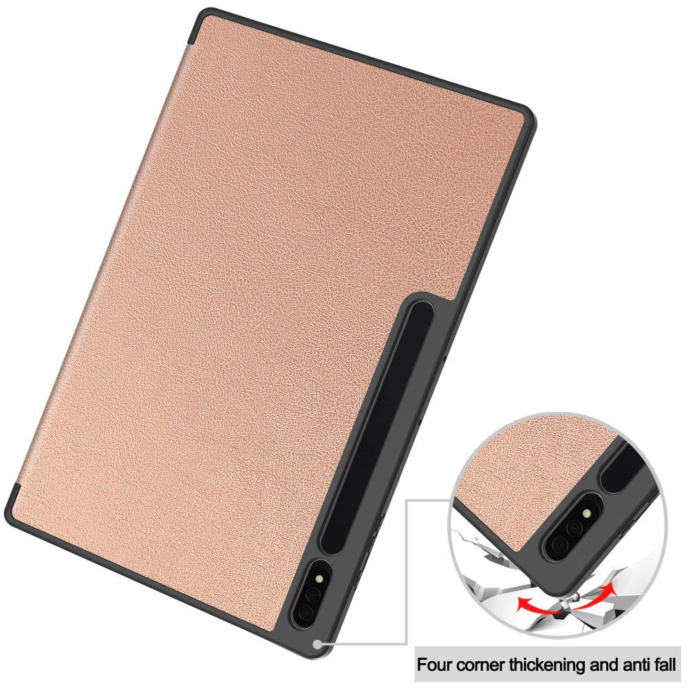 Samsung Galaxy Tab S9 Ultra Tri-Fold Læder Tablet Cover m. Standerfunktion & Pencil Holder - Rose Gold