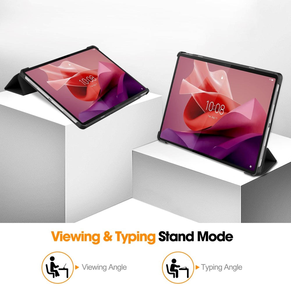 Lenovo Tab P12 Magnetisk Tri-Fold Læder Tablet Cover m. Pencil Holder - Sort