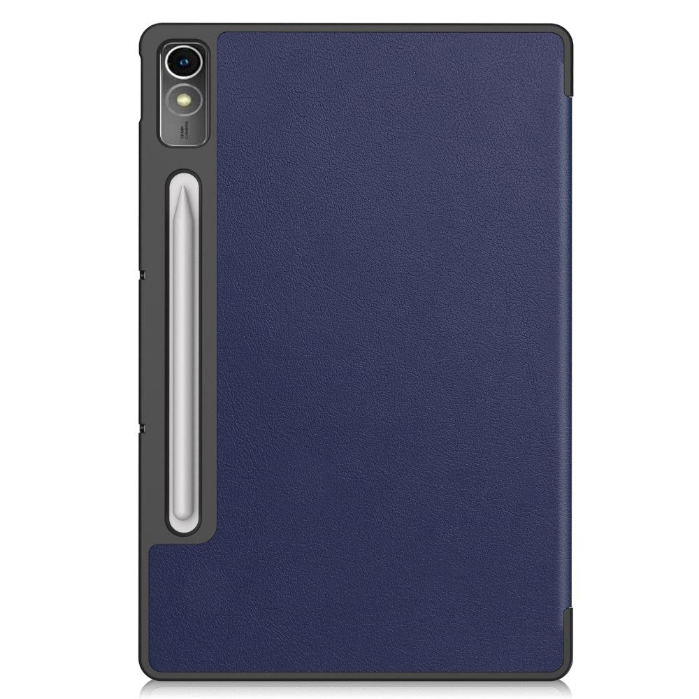 Lenovo Tab P12 Magnetisk Tri-Fold Læder Tablet Cover m. Pencil Holder - Mørkeblå