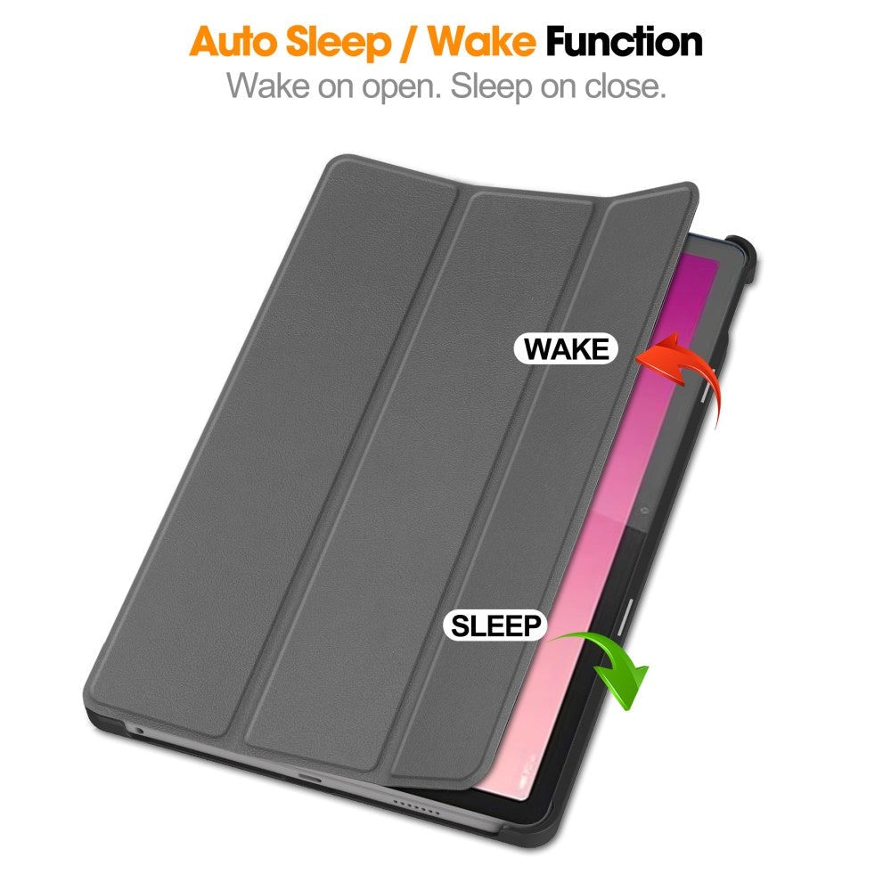 Lenovo Tab P12 Magnetisk Tri-Fold Læder Tablet Cover m. Pencil Holder - Grå