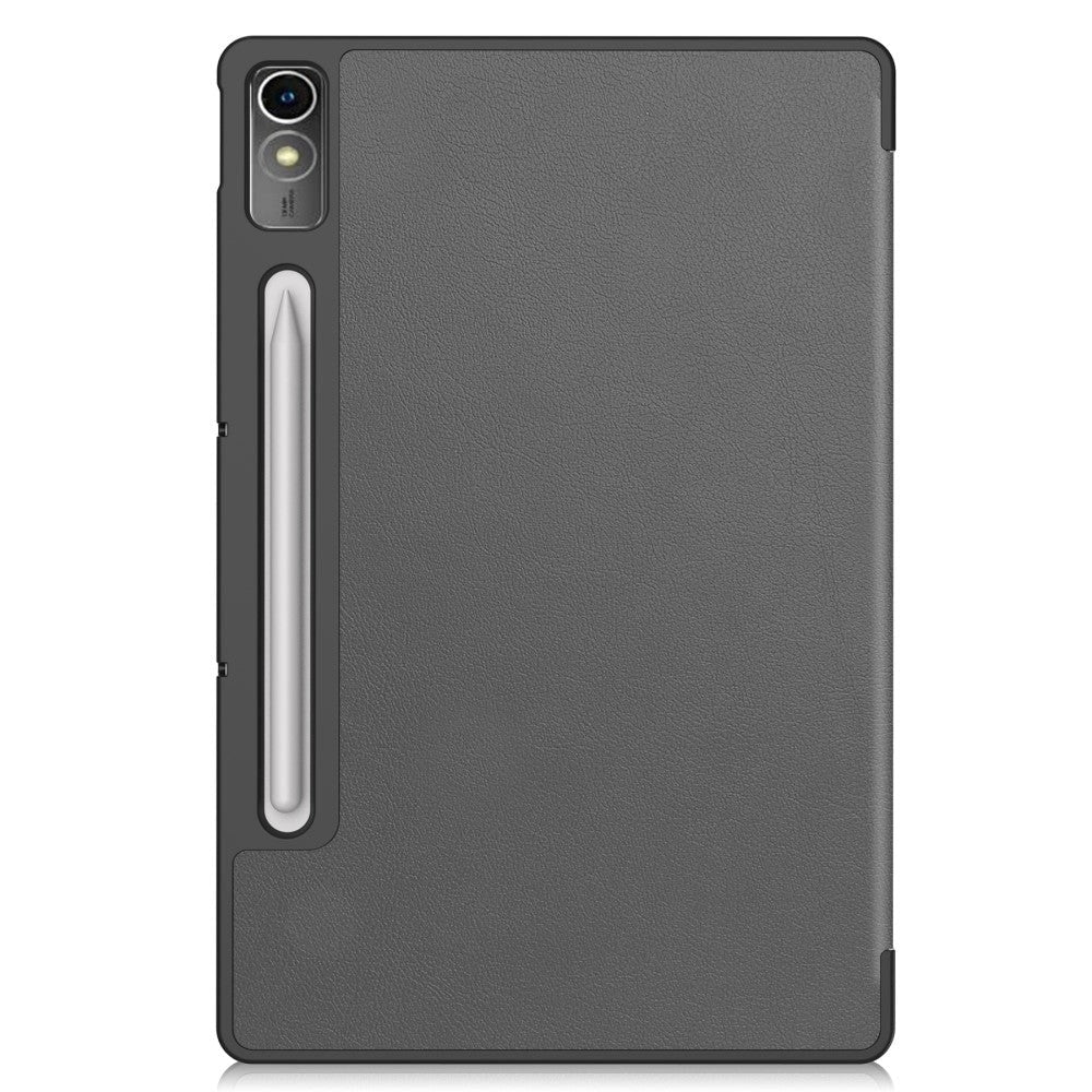Lenovo Tab P12 Magnetisk Tri-Fold Læder Tablet Cover m. Pencil Holder - Grå