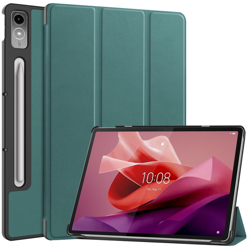 Lenovo Tab P12 Magnetisk Tri-Fold Læder Tablet Cover m. Pencil Holder - Grøn
