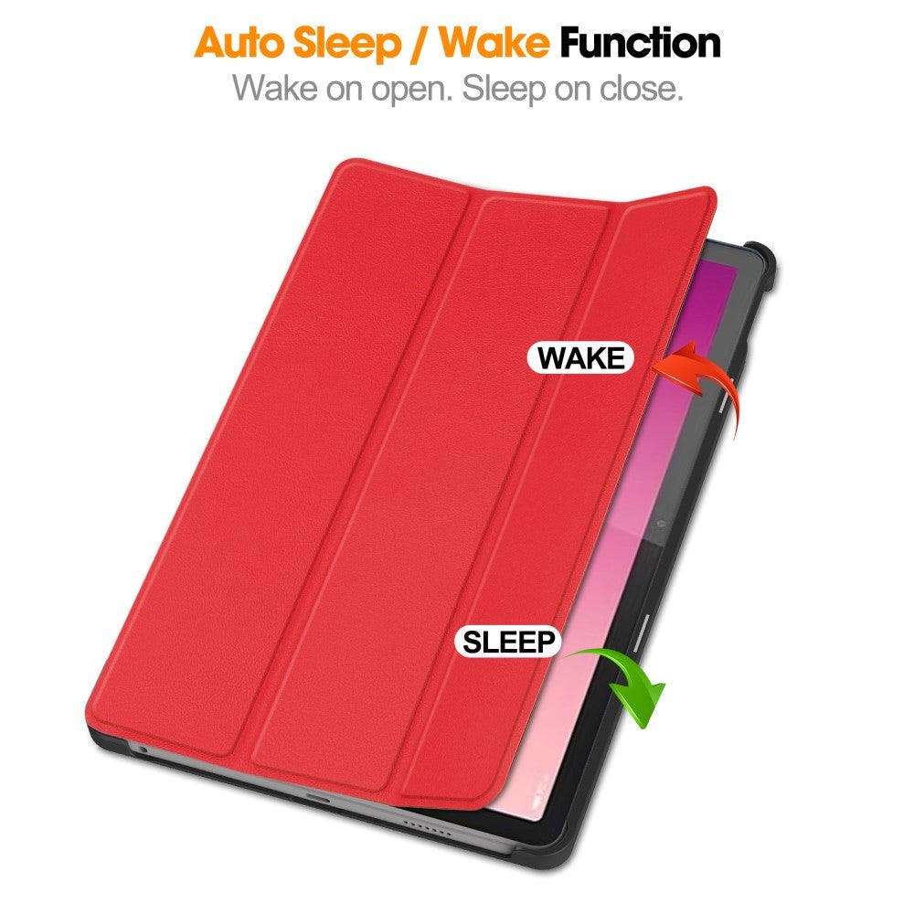 Lenovo Tab P12 Magnetisk Tri-Fold Læder Tablet Cover m. Pencil Holder - Rød