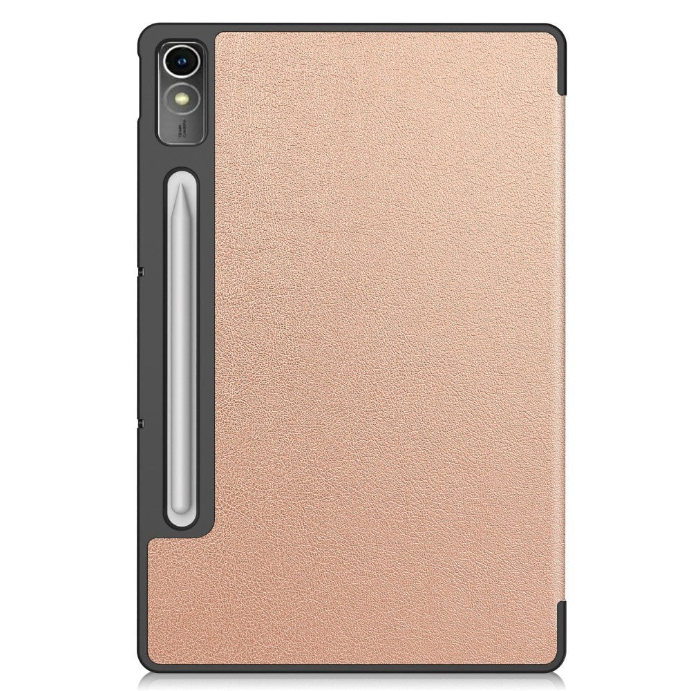 Lenovo Tab P12 Magnetisk Tri-Fold Læder Tablet Cover m. Pencil Holder - Rose Gold