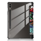 Samsung Tab S9+ (Plus) Tri-Fold Kunstlæder Tablet Cover m. Pen Holder - Gennemsigtig / Graffiti